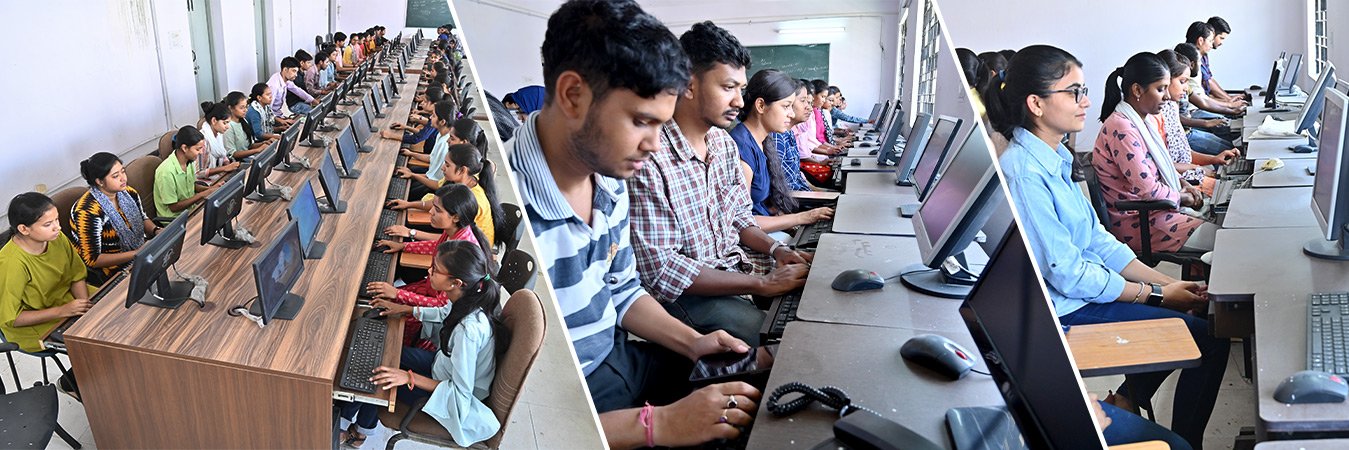 Students learning computer skills in classroom